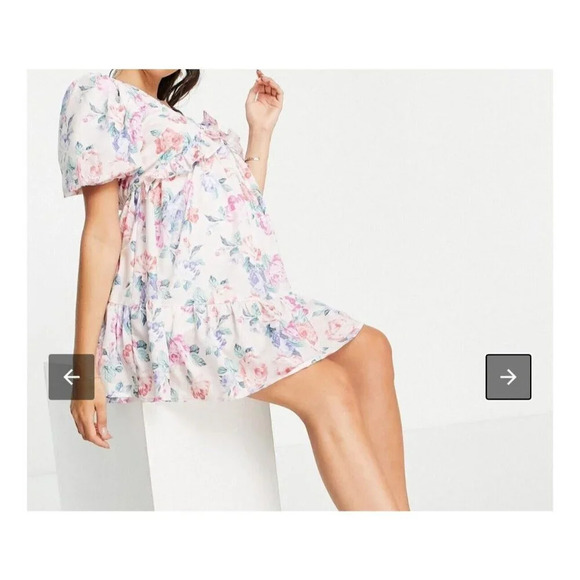 In The Style Maternity Darby Dress Puff Sleeve Multi US 6- UK 10 New - Picture 2 of 16